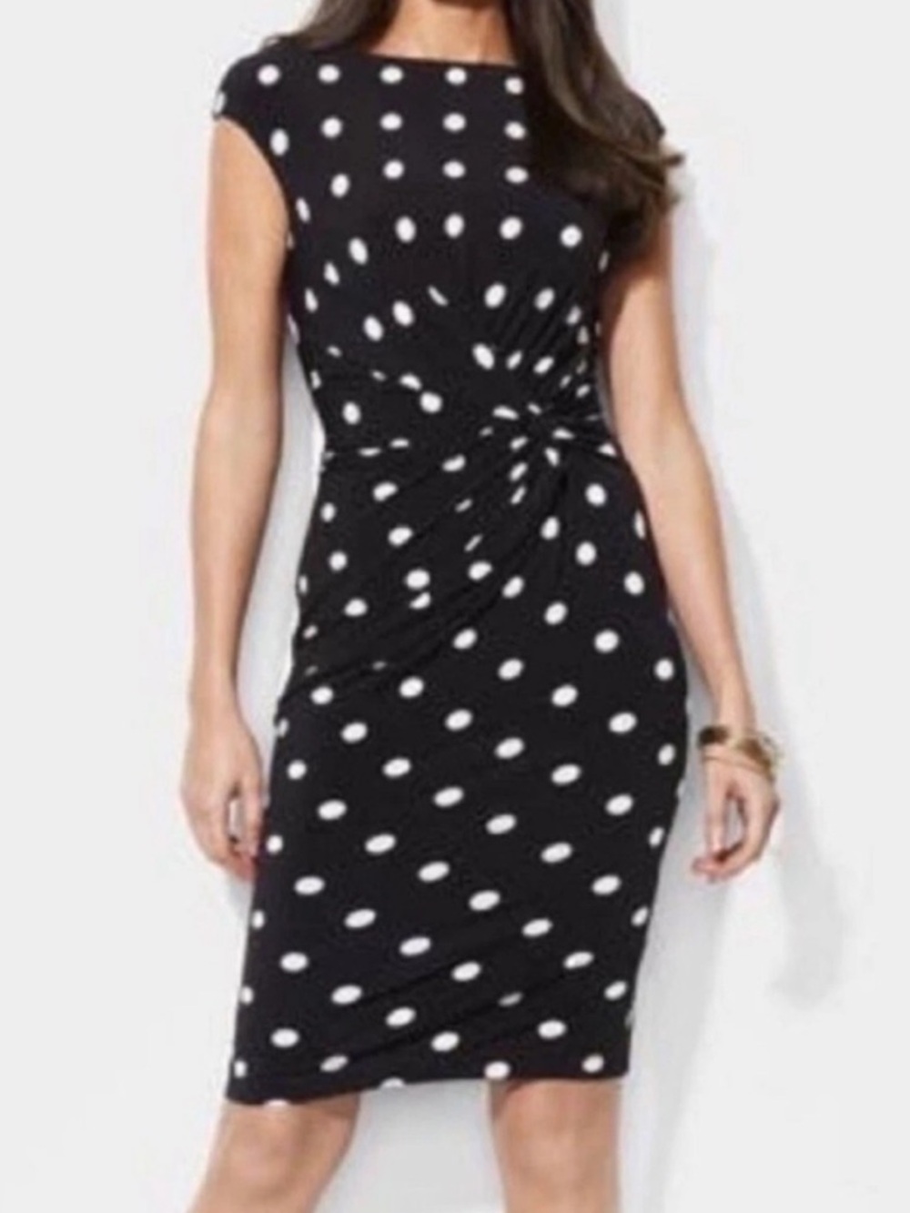 Ralph Lauren Front Twist Sheath Dress 12 Cap Sleeve Black White